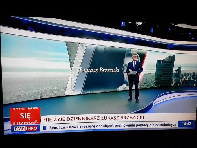 Materiał w TVP Info dotyczacy śmierci Łukasza Brzezickiego - naszego redakcyjnego kolegi
