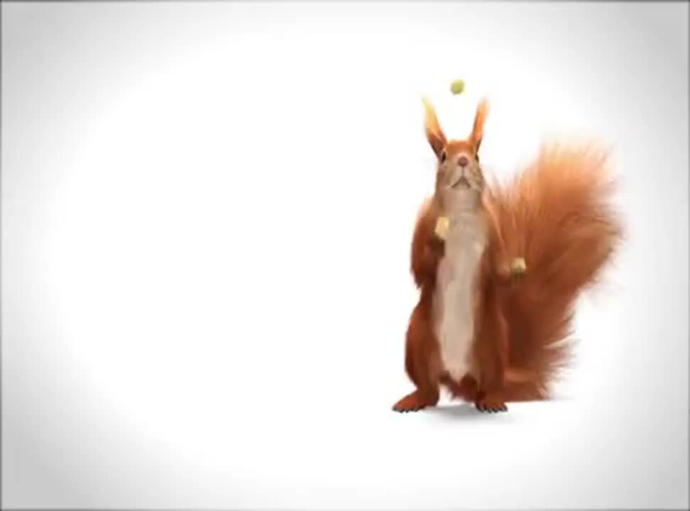 Żonglerka wiewiórki reklamuje chrupki Felix
