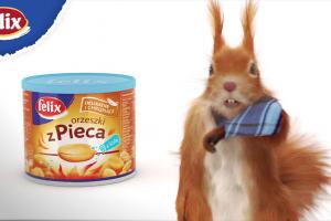 Pretensje kontuzjowanej wiewiórki w reklamach orzeszków Felix